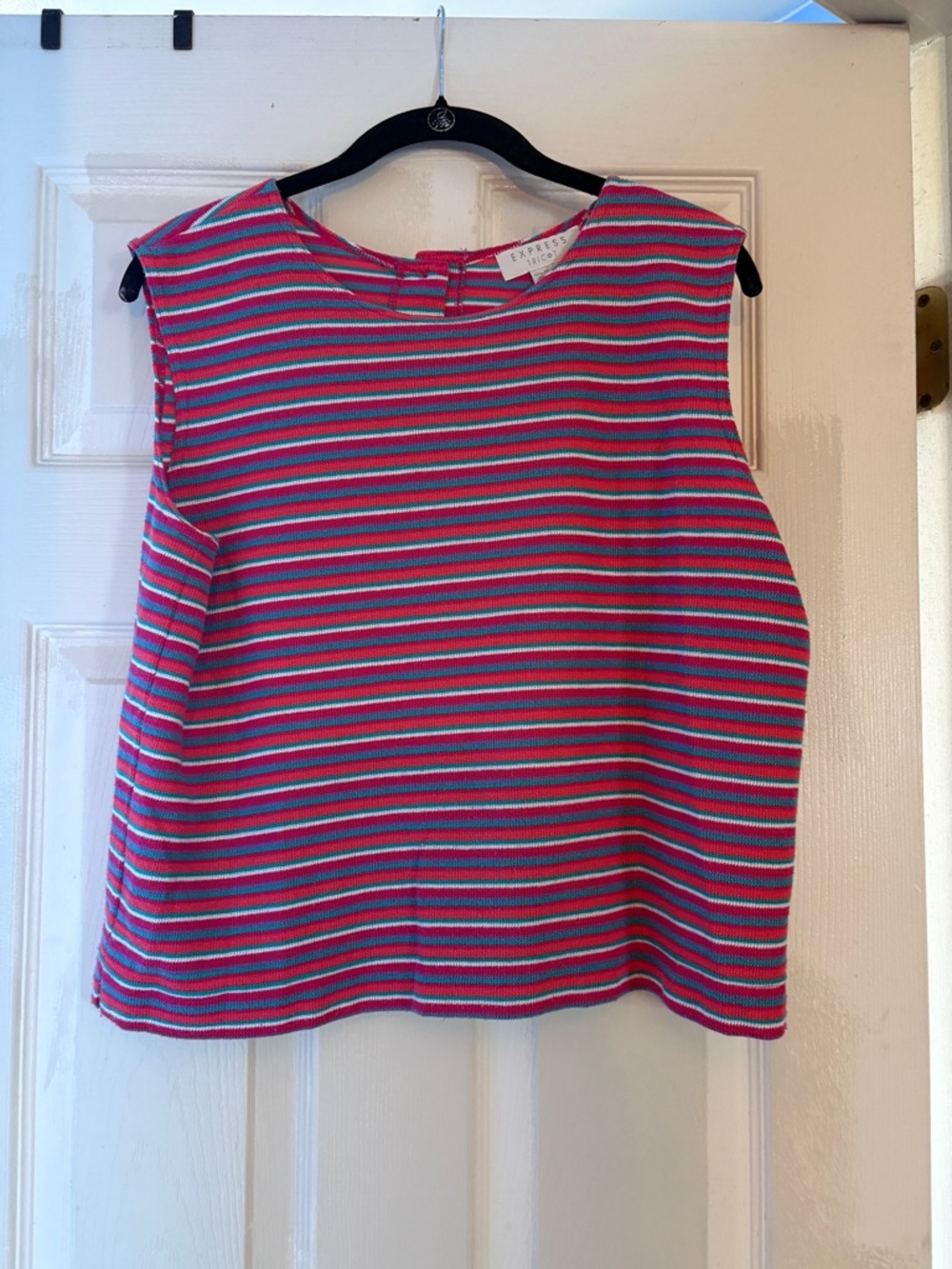 Vintage Express tricot Striped Sleeveless Tank Top - Pink & Blue